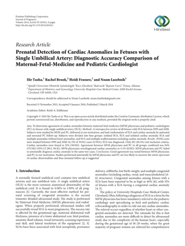 Research Article Prenatal Detection of Cardiac Anomalies in Fetuses With