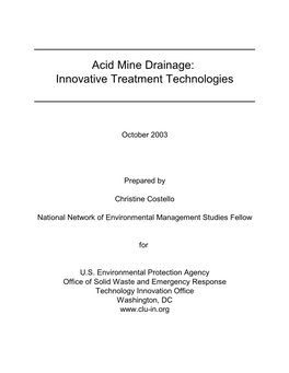 Acid Mine Drainage: Innovative Treatment Technologies