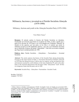 Militancia, Facciones Y Juventud En El Partido Socialista Almeyda (1979-1990), Izquierdas, 37, Diciembre 2017:226-260