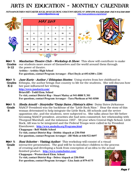 Arts in Education – Monthly Calendar