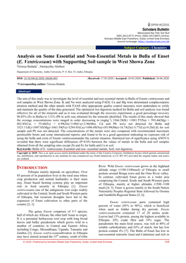 Analysis on Some Essential and Non-Essential Metals in Bulla of Enset (E