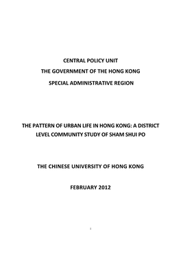 The Pattern of Urban Life in Hong Kong: a District Level Community Study of Sham Shui Po