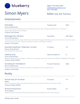 Simon Myers Editor A​ Vid, FCP, Premiere