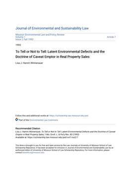 Latent Environmental Defects and the Doctrine of Caveat Emptor in Real Property Sales