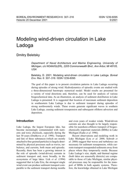 Modeling Wind-Driven Circulation in Lake Ladoga