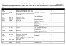 World Taekwondo Event Calendar 2018 ~ 2020