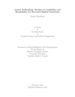 Arabic E-Reading: Studies on Legibility and Readability for Personal Digital Assistants