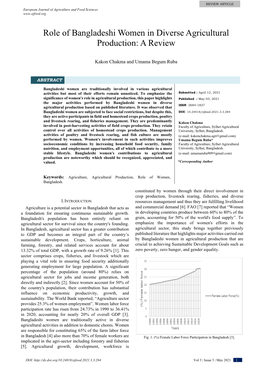 Role of Bangladeshi Women in Diverse Agricultural Production: a Review