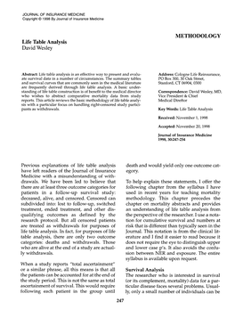 Life Table Analysis David Wesley METHODOLOGY