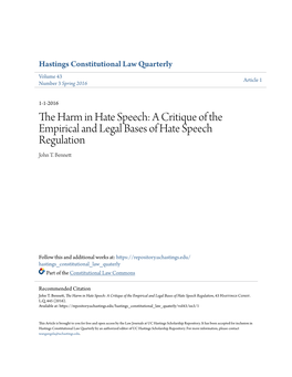 A Critique of the Empirical and Legal Bases of Hate Speech Regulation John T