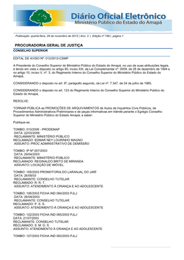 Procuradoria Geral De Justiça Conselho Superior ______Edital De Aviso Nº