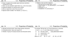 Jan. 14 1.2 Properties of Probability Jan