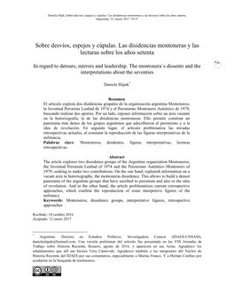 Sobre Desvíos, Espejos Y Cúpulas. Las Disidencias Montoneras Y Las Lecturas Sobre Los Años Setenta, Izquierdas, 32, Marzo 2017: 39-57