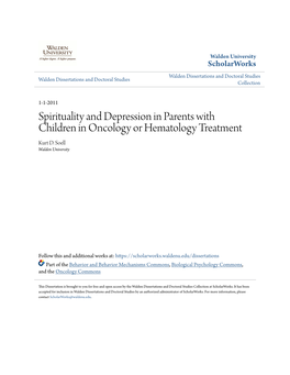 Spirituality and Depression in Parents with Children in Oncology Or Hematology Treatment Kurt D