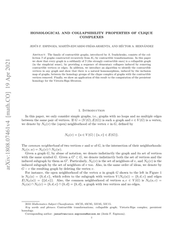 Arxiv:1808.07461V4 [Math.CO] 19 Apr 2021 G − V the Resulting Graph by Deleting the Vertex V