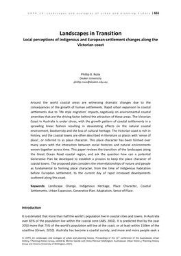 Landscapes in Transition Local Perceptions of Indigenous and European Settlement Changes Along the Victorian Coast