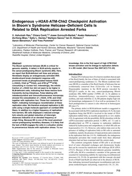 H2AX-ATM-Chk2 Checkpoint Activation in Bloom's Syndrome Helicase–Deficient Cells Is Related to DNA Replication