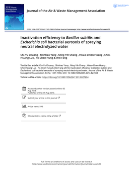 Inactivation Efficiency to Bacillus Subtilis and Escherichia Coli Bacterial Aerosols of Spraying Neutral Electrolyzed Water