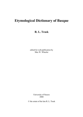 Etymological Dictionary of Basque