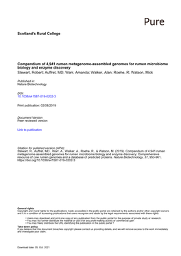 Scotland's Rural College Compendium of 4,941 Rumen Metagenome-Assembled Genomes for Rumen Microbiome Biology and Enzyme Discover