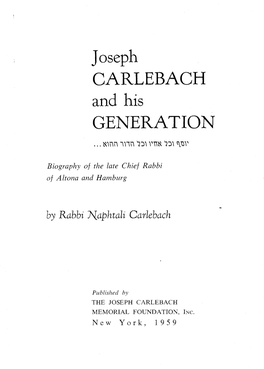Joseph CARLEBACH and His GENERATION