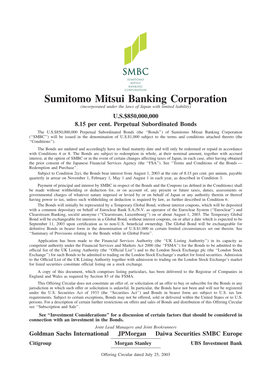Sumitomo Mitsui Banking Corporation (Incorporated Under the Laws of Japan with Limited Liability) U.S.$850,000,000 8.15 Per Cent