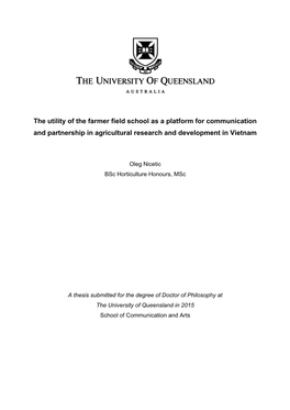 The Utility of the Farmer Field School As a Platform for Communication and Partnership in Agricultural Research and Development in Vietnam