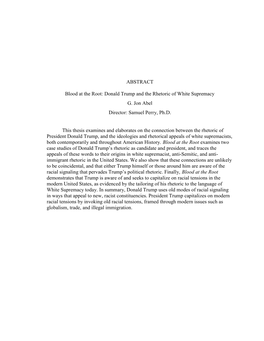 Donald Trump and the Rhetoric of White Supremacy G. Jon Abel Director: Samuel Perry, Ph.D