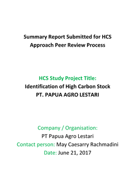 Summary Report Submitted for HCS Approach Peer Review Process