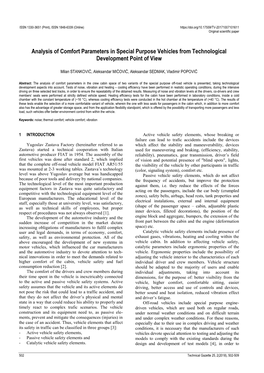 Analysis of Comfort Parameters in Special Purpose Vehicles from Technological Development Point of View