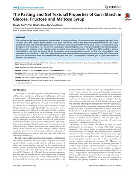 The Pasting and Gel Textural Properties of Corn Starch in Glucose, Fructose and Maltose Syrup