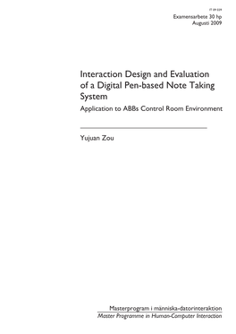 Interaction Design and Evaluation of a Digital Pen-Based Note Taking System Application to Abbs Control Room Environment