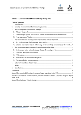 Albania - Environment and Climate Change Policy Brief