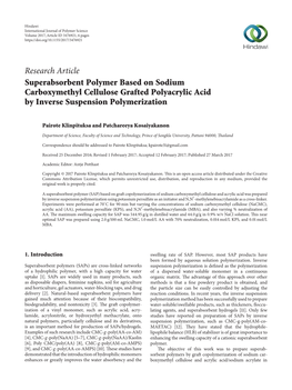 Superabsorbent Polymer Based on Sodium Carboxymethyl Cellulose Grafted Polyacrylic Acid by Inverse Suspension Polymerization