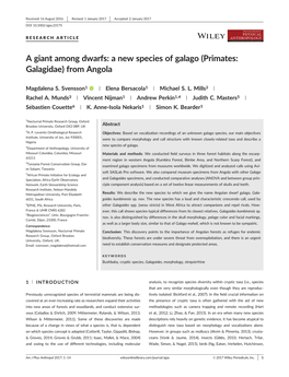 A New Species of Galago (Primates: Galagidae) from Angola