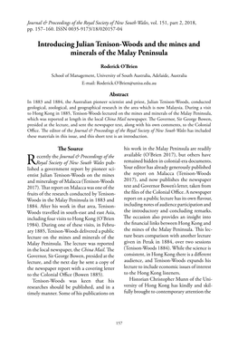 Introducing Julian Tenison-Woods and the Mines and Minerals of the Malay Peninsula