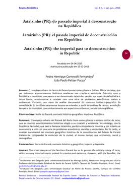 Jataizinho (PR): Do Passado Imperial À Desconstrução Na República