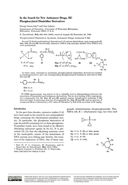 In the Search for New Anticancer Drugs, III+ Phosphorylated Diaziridine Derivatives