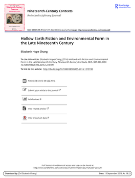 Hollow Earth Fiction and Environmental Form in the Late Nineteenth Century