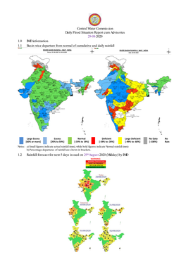 Central Water Commission Daily Flood Situation Report Cum Advisories 29-08-2020 1.0 IMD Information 1.1 1.1 Basin Wise Departure