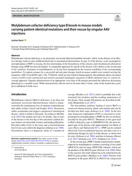 Molybdenum Cofactor Deficiency Type B Knock-In Mouse Models Carrying Patient-Identical Mutations and Their Rescue by Singular AAV Injections