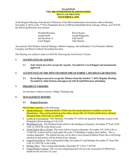 2019-11-04 Minutes 400 Condo Association