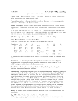 Valleriite 4(Fe, Cu)S • 3(Mg, Al)(OH)2 C 2001-2005 Mineral Data Publishing, Version 1