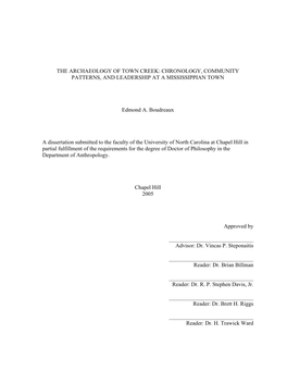 The Archaeology of Town Creek: Chronology, Community Patterns, and Leadership at a Mississippian Town
