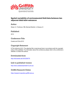Spatial Variability of Environmental Field Data Between Two Adjacent Tidal-Inlet Entrances
