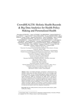 Crowdhealth: Holistic Health Records & Big Data Analytics For