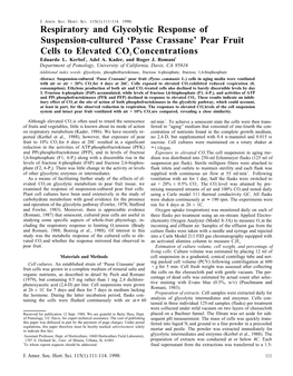 Respiratory and Glycolytic Response of Suspension-Cultured ‘Passe Crassane’ Pear Fruit
