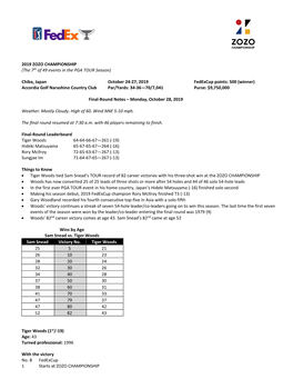 Notes About Participants in the 2005 Funai Classic …