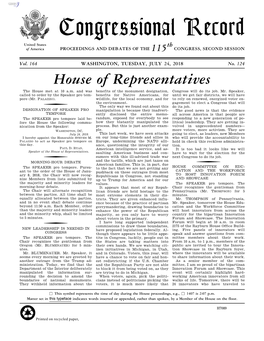 Congressional Record United States Th of America PROCEEDINGS and DEBATES of the 115 CONGRESS, SECOND SESSION