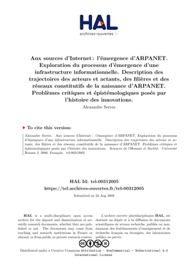 Aux Sources D'internet: L'émergence D'arpanet. Exploration Du